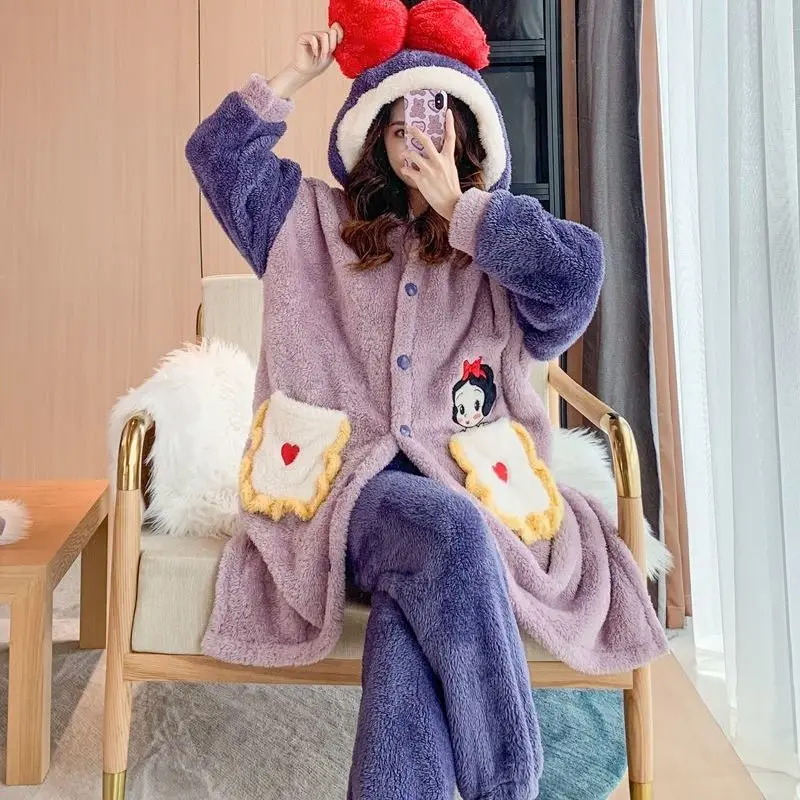 Autumn and winter pajamas women coral velvet thickened warm long robe fat plus size fat mm 200 pounds home furnishing clothes