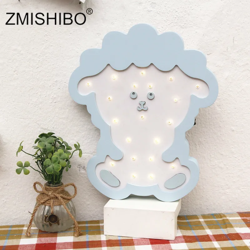 ZMISHIBO деревянные ночные светильники в виде животных, овцы, кролика, собаки, лампа для сна, для маленьких детей, для спальни, настенные украшения, домашнее освещение