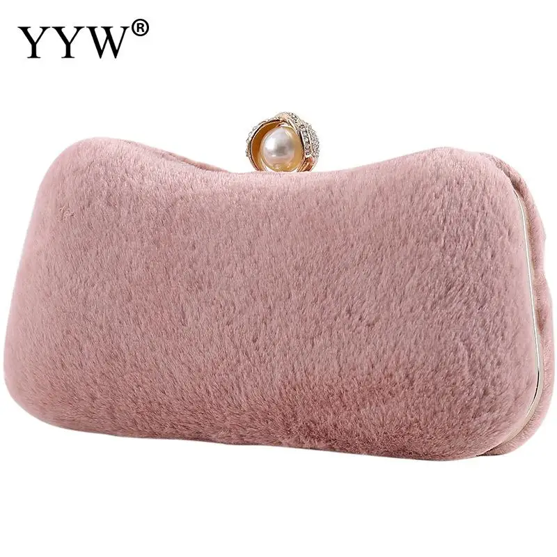

2021 New Pink Fluff Purses Handbags Women Evening Bags Clutch For Ladies Wedding Party Handbag With Chain Party Shoulder Bag