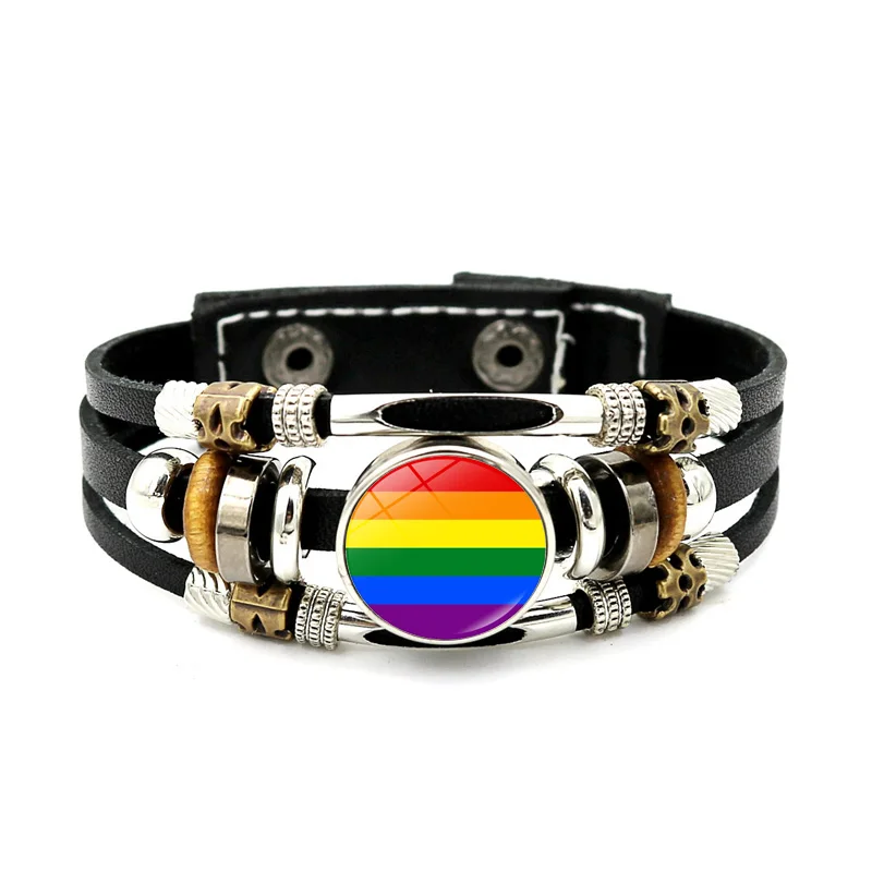 Хит продаж с изображением ЛГБТ-радуги Лесбиянки Гей кожаный браслет в стиле
