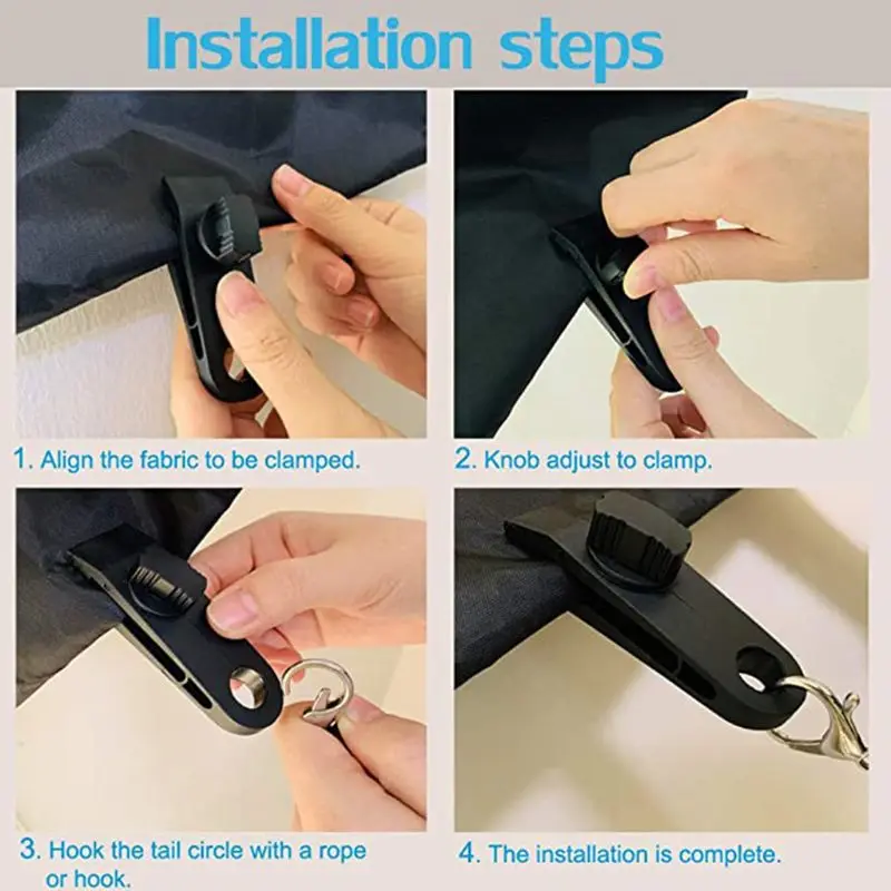 

12 Pcs Tarp Clips Plus Aluminum D-R Carabiner Camping Awning Tent Clamp Clips