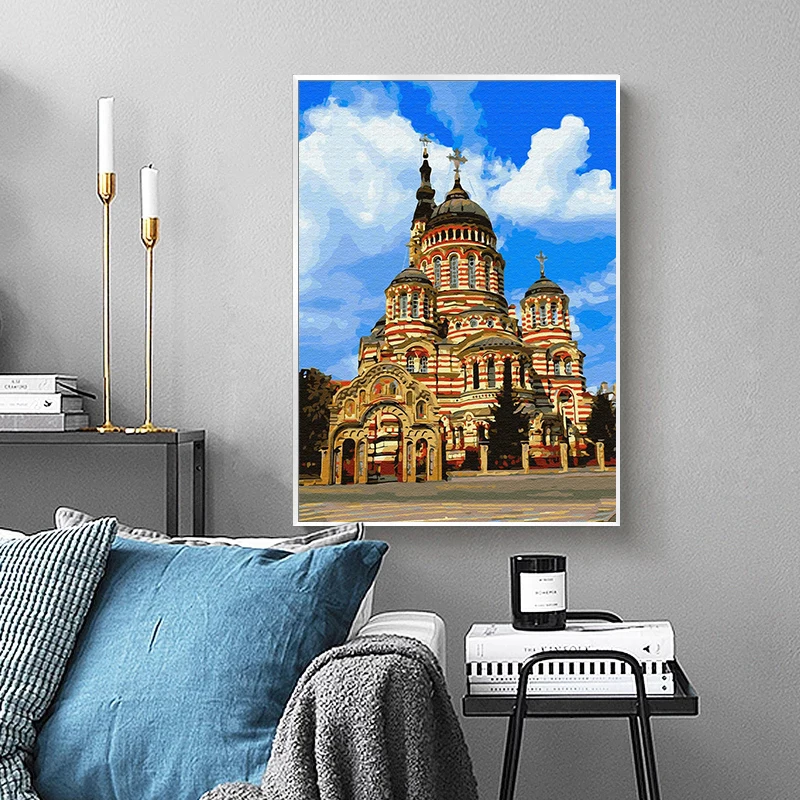 

PhotoCustom 40x50cm Frame Picture By Numbers Landscape Castle Picture By Number HandPainted Unique Gift Home Decor Wall Paints