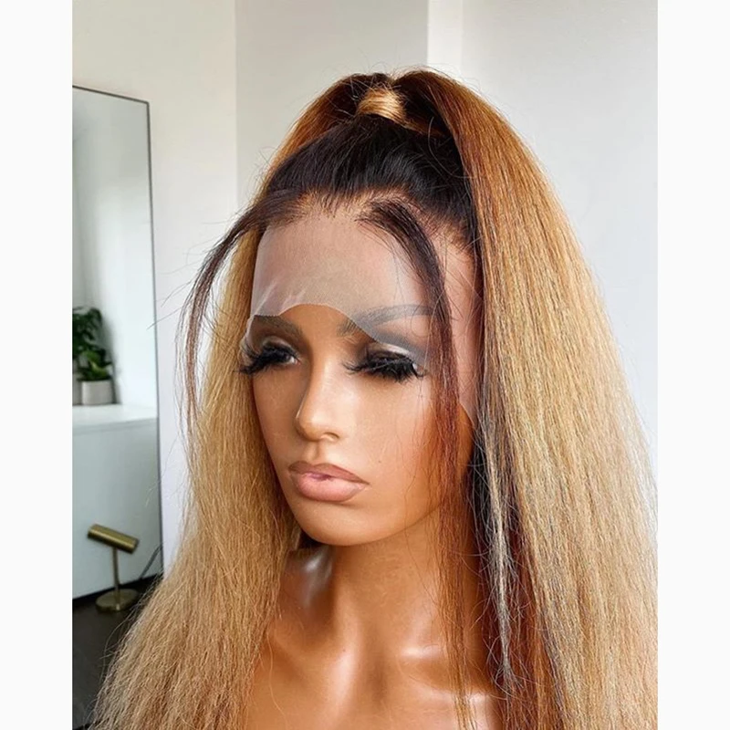 Прямой длинный парик Yaki Remy Ombre 1B27 13 × 6 из человеческих волос с U-образной вставкой