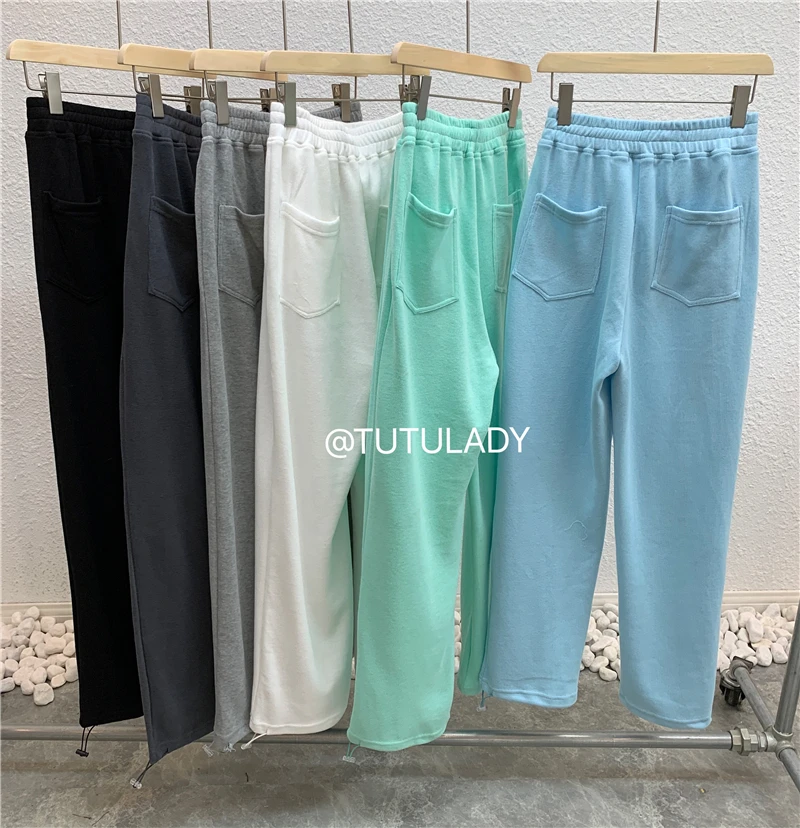 

2021 Spring New Loose Drawstring Adjustable Track Sweatpants High Waist Slimming Straight Pants Small Casual Pants for Women