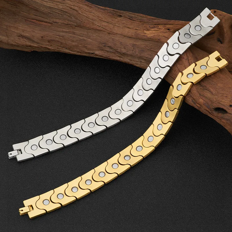 

NHGBFT Gold color Wave shape Magnetic Bracelets For Mens Stainless Steel Germanium Energy health Bracelet