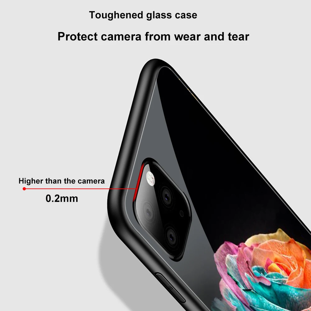 

Floral Case For iPhone XS MAX XR 7 8 6 6S Plus Phone Cases Clear Tempered Glass Cover For iPhone XS Max 10 11 Pro Max Thin Funda