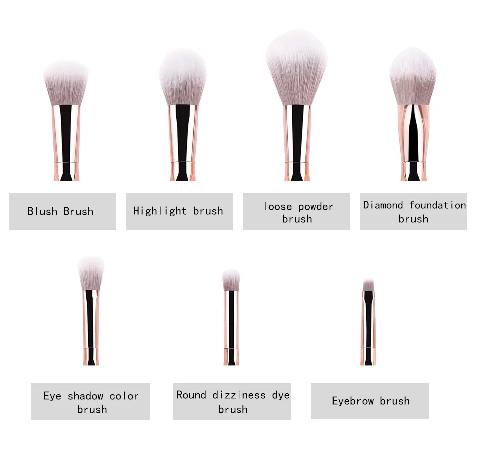 7 шт. розовое золото алмаз Макияж Кисти Набор Пудра основа тени для век Румяна