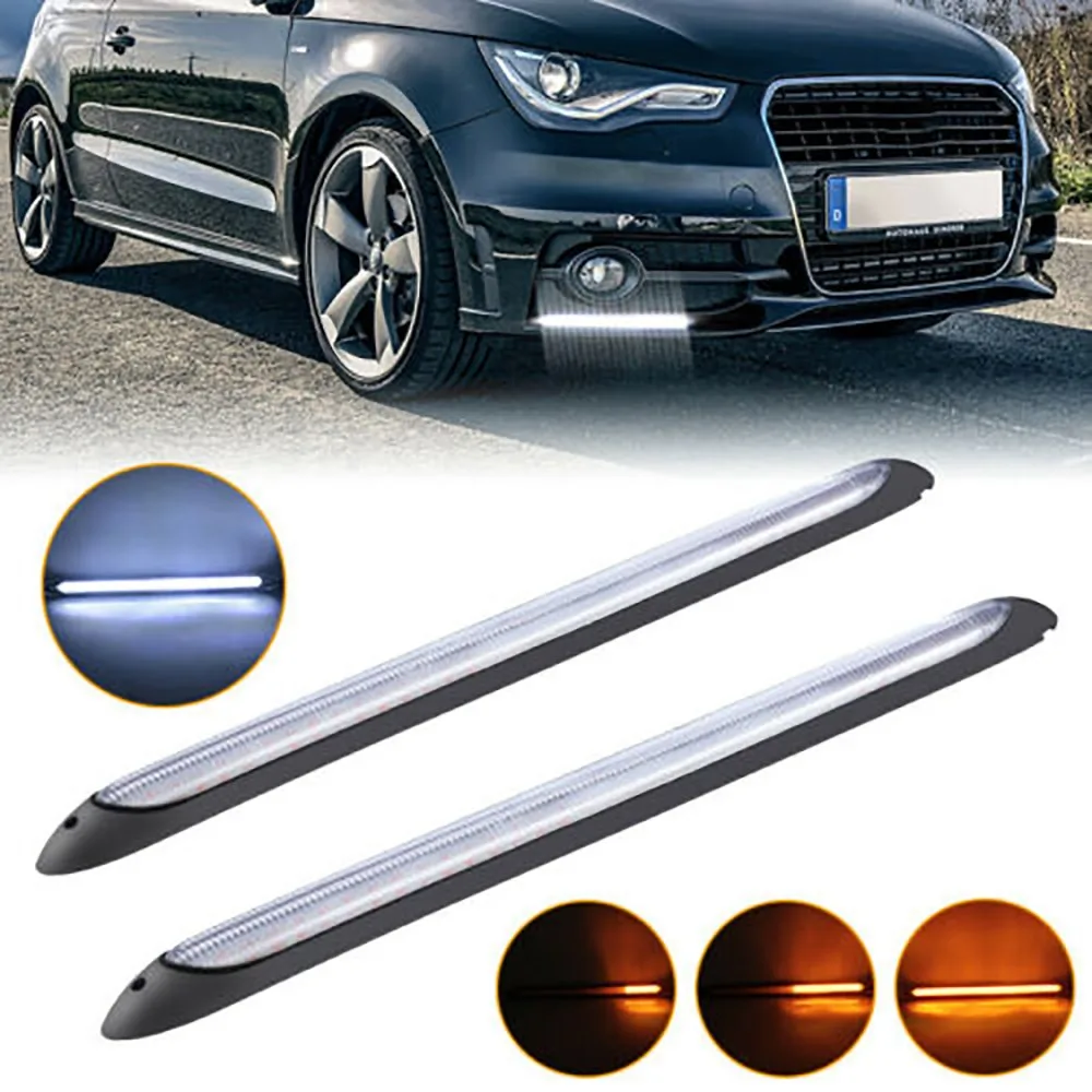 

Car Daytime Running Light Turn Signal LED 2pcs Set 9.4 Inch Strip White Yellow