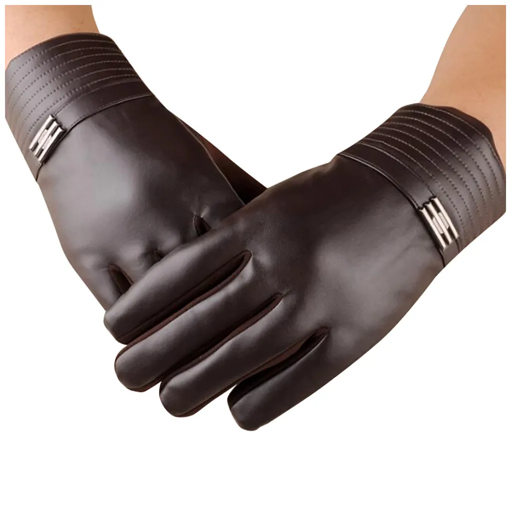 Кожаные перчатки для сенсорных экранов теплые зимние подарочные с подкладкой