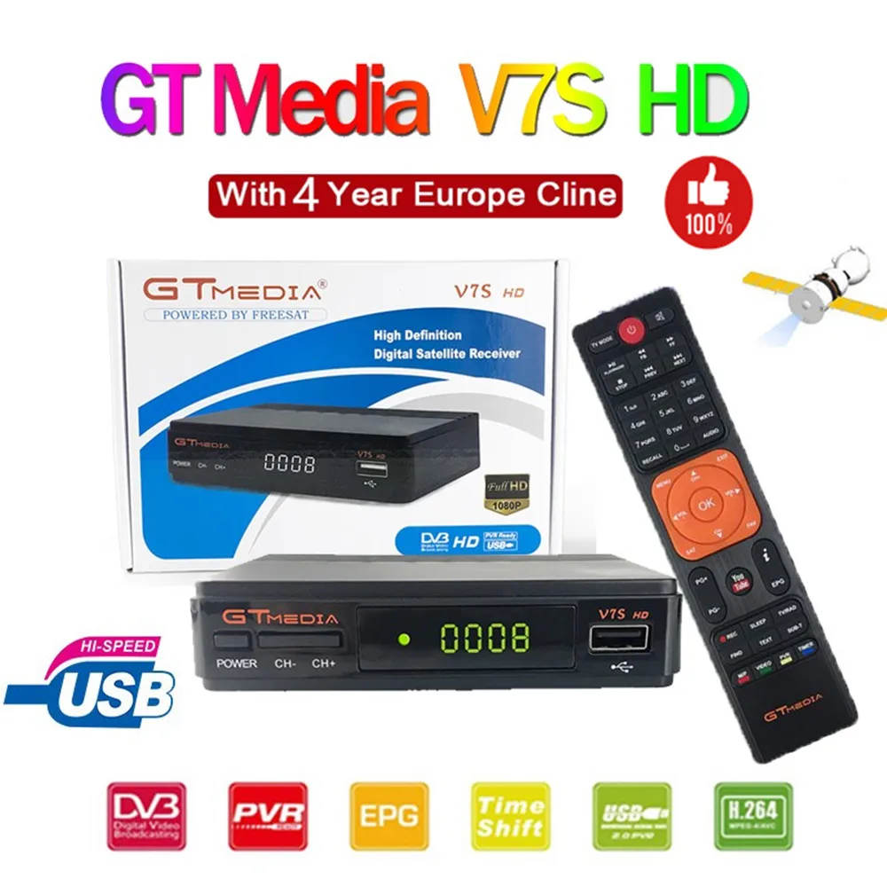 Оригинальный GT media V7S HD спутниковый ресивер DVB S2 Full USB 2 0 DC 12V / 1.2A высокое качество +