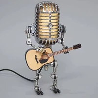 vintage microphone robot metal figurines with guitar usb charging lamp home decoration desktop lamp robot ornament night lights