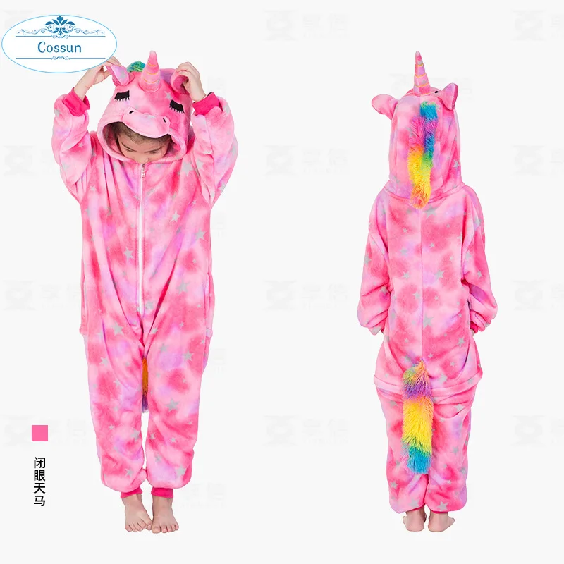 

COSSUN Kids Pajamas Animal Pajamas Cosplay Panda Unicorn lion Cartoon Winter Warm Children Pajama onesies Sleepwear For Girls