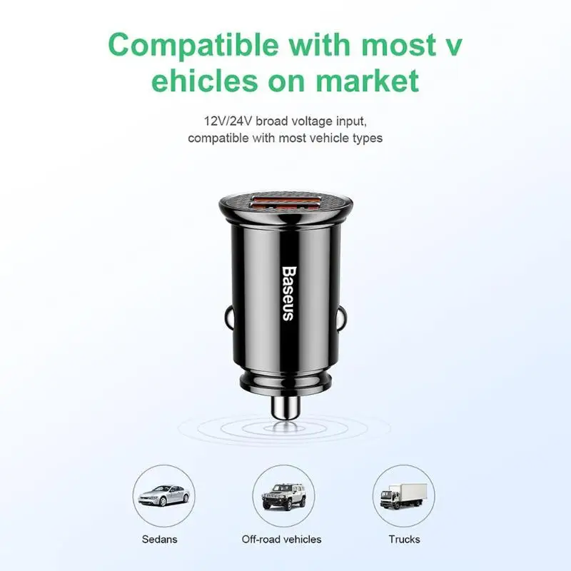 Baseus BS-C16Q1 Dual USB быстрая зарядка 3,0 Мобильный телефон 30 Вт 2 порта USB Автомобильное зарядное устройство для samsung Note 9 Xiaomi Mi 9 huawei