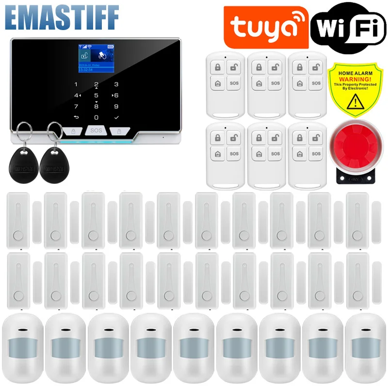 

quad band wireless tuya wifi gsm alarm system TFT display door sensor home security alarm systems Wired Siren Kit SIM SMS Alarm