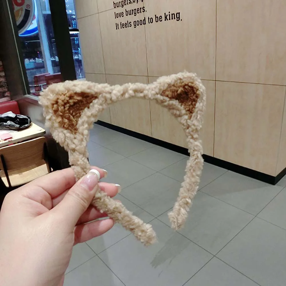 

2021 Korean Face Wash Headband Female Cat Ears Plush Headband Cute Girl Makeup Non-slip Lamb Hair Hoop Headwear