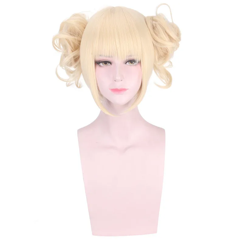 My Boku No Hero Academia Akademia Himiko Toga Short Light Blonde Ponytails Heat Resistant Cosplay Costume Wig+Cap Danganronpa