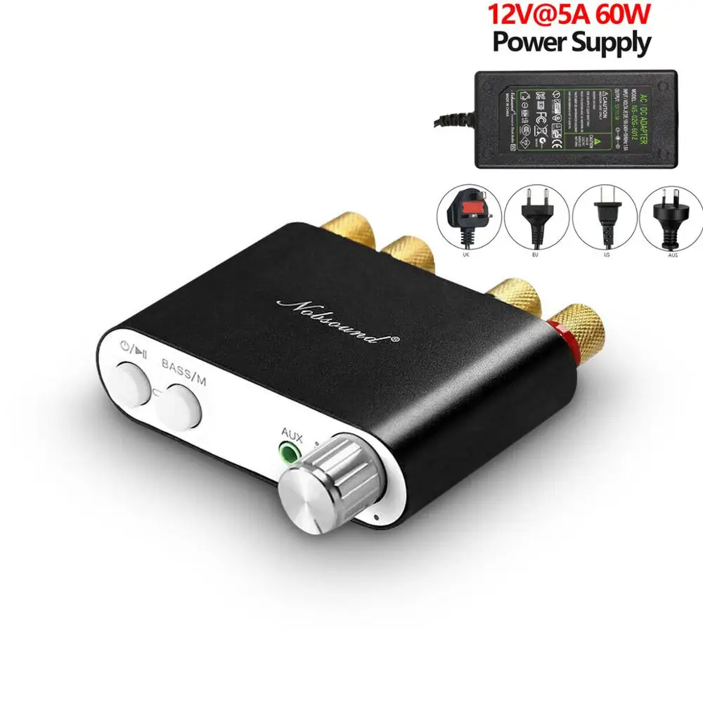 Новейший Nobsound TPA3116 Bluetooth 5,0 Мини цифровой усилитель стерео HiFi домашний аудио усилитель мощности аудио приемник USB ЦАП 50W×2 - Цвет: With power supply