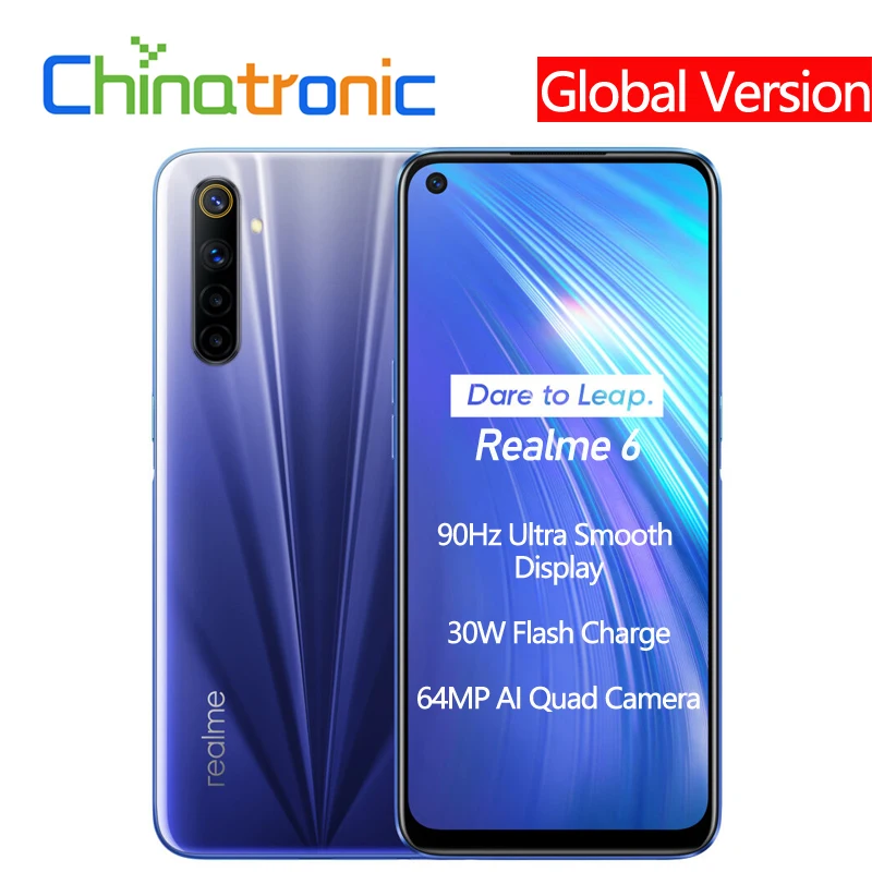 Оригинальный мобильный телефон realme 6 глобальная версия 4 Гб 128 ГБ 4300 мАч 64 мп 5