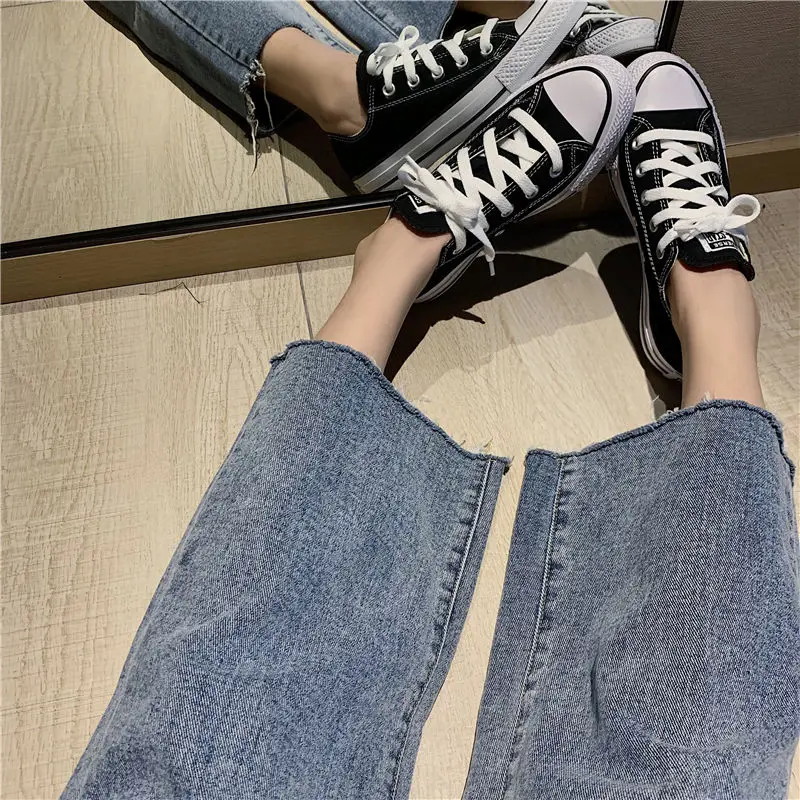 Джинсы женские с завышенной талией свободные Узкие прямые брюки широкими