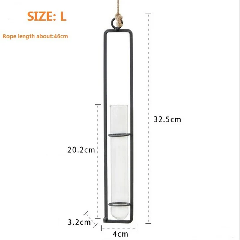 

Minimalist Wrought Iron Glass Vase Hemp Rope Living Room Pendant Plant Holder Wall-mounted Hydroponic Container Home Decoration
