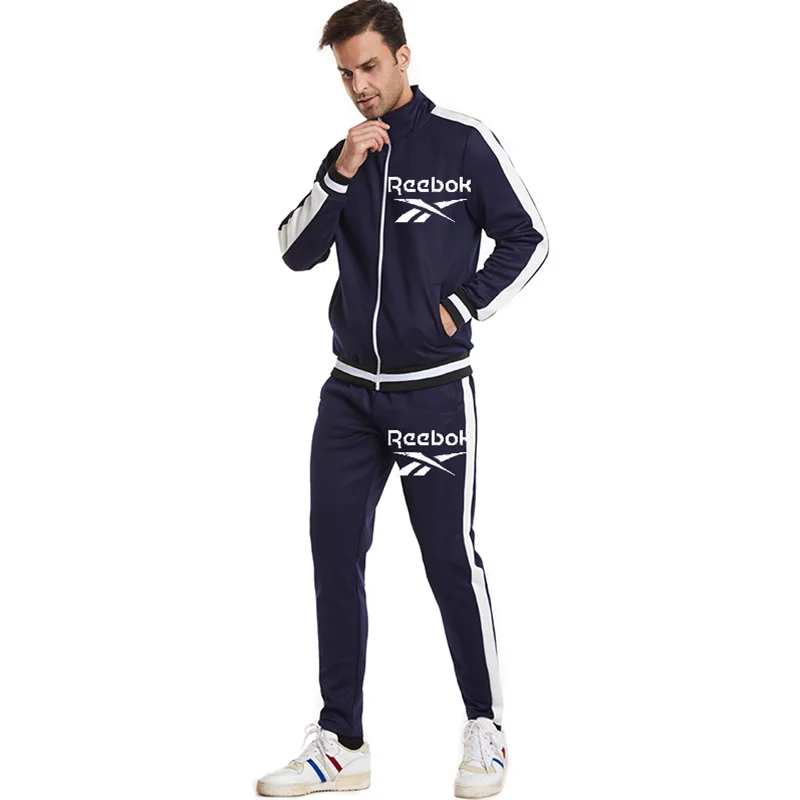 

2021 Men Leisure Stripe Exercise Jogging Zipper In Spring And Summer Coat + Movement Pantsuits Two-Piece Outfit