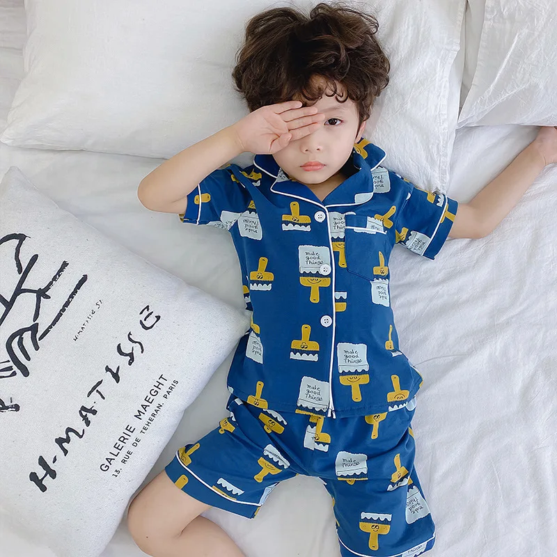 Летняя Пижама BINIDUCKLING для мальчиков и детей комплект с принтом в виде машины