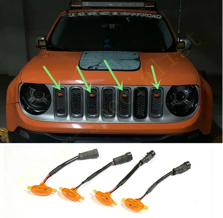

4PCS Fit For Jeep Renegade 2015-2021 LED Car Front bumper Grille LED Yellow Light Raptor Style Light Kit Decor W/ Wire Speed