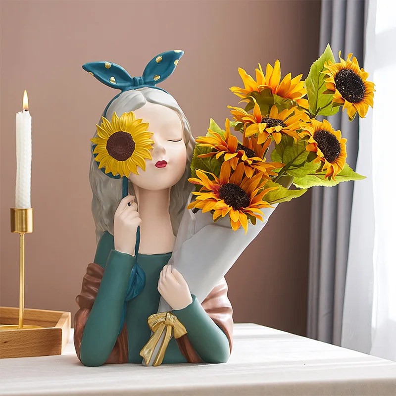 

Sunflower Bouquet GIRL 'S Vase Living TV Cabinet Entrance Room Creative Decoration Sculpture Yan's Northern European -style Home