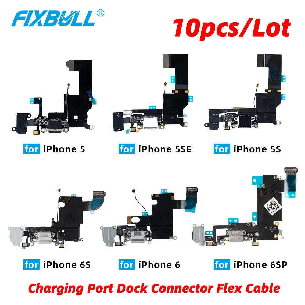 10 шт., гибкий кабель для зарядного порта FIXBULL для iPhone 6 6S 7 8 Plus 5 5S SE 5SE X Xr Xs Max