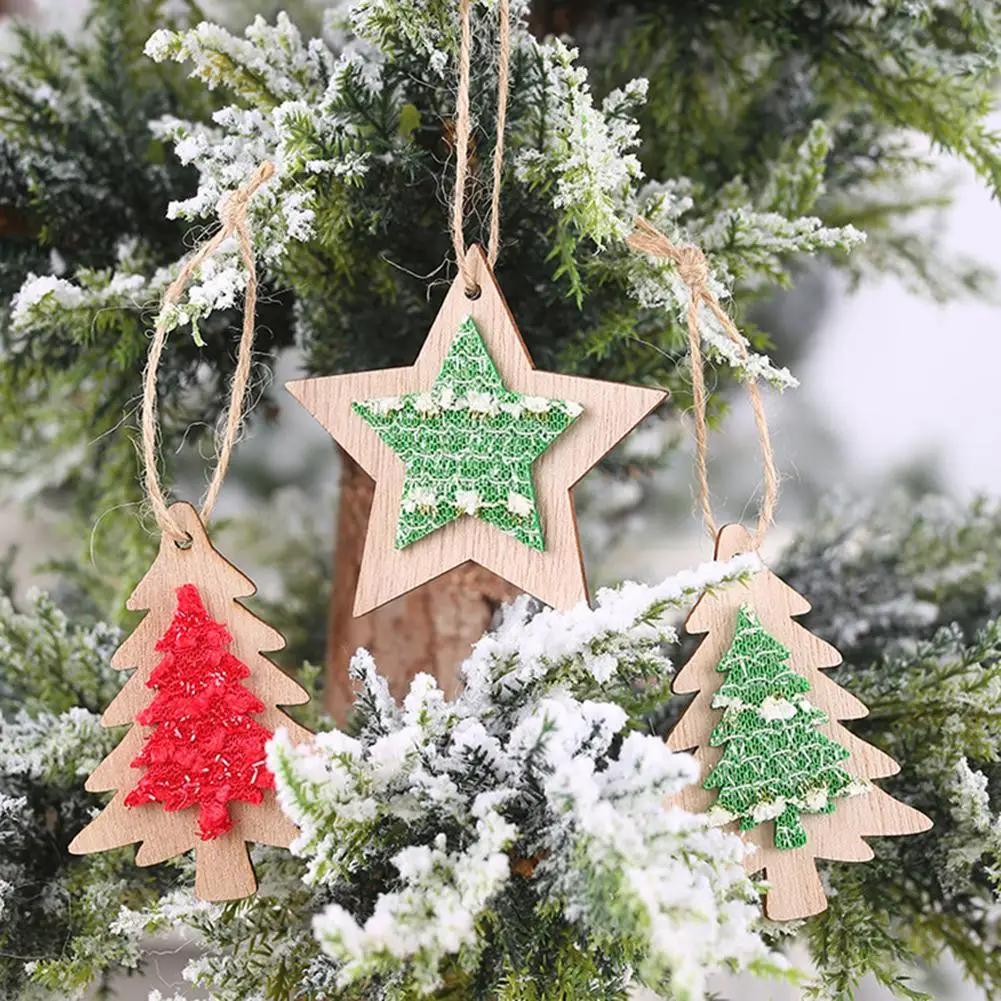 Рождественская деревянная подвесная подвеска в форме звезды и дерева украшение