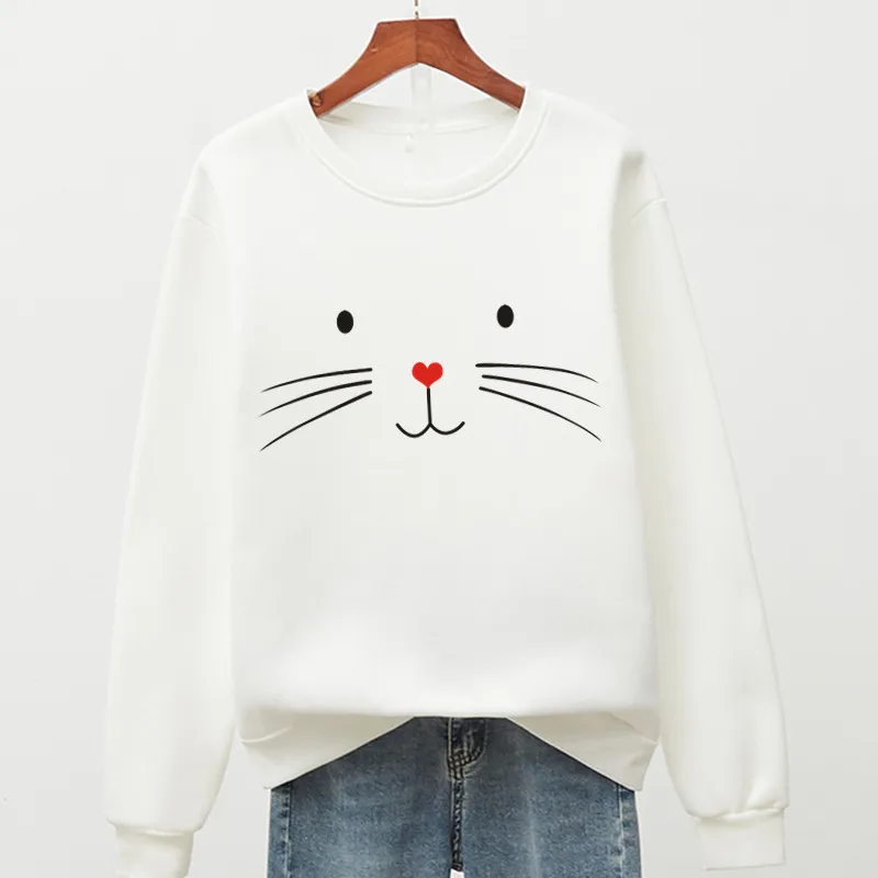 

3XL Oversize 15 Colors Printed Cute Cat Women Sweatshirts Fleece Warm Cartoon Tops Long Sleeve Fashion Sweatshirt Women Pullover