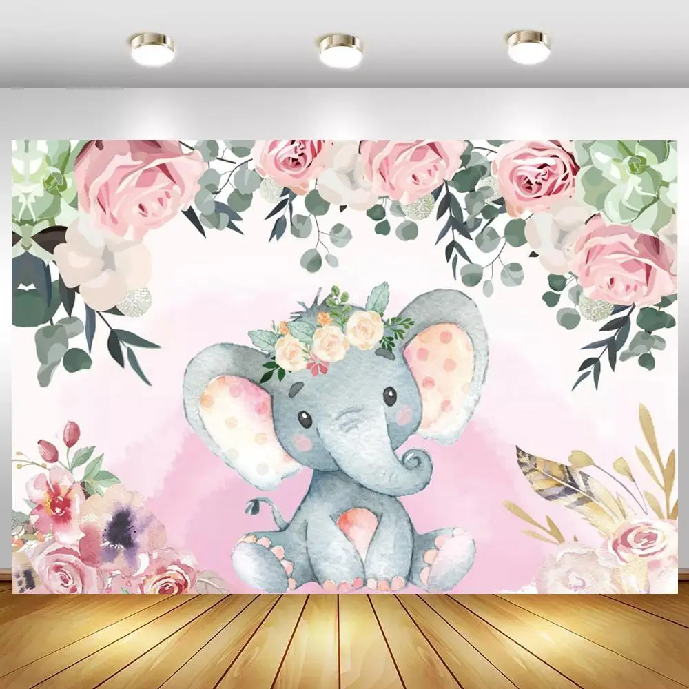 

Фон для фотосъемки новорожденных с изображением цветочной шляпы слона девочки торта на 1-й День рождения декор стола для детской вечеринки ...