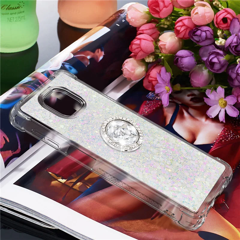 

Diamond Finger Ring Cases for Motorola Moto G Play E7 Power Stylus Edge S G30 G10 Case Glitter Liquid Holder Back Phone Cover
