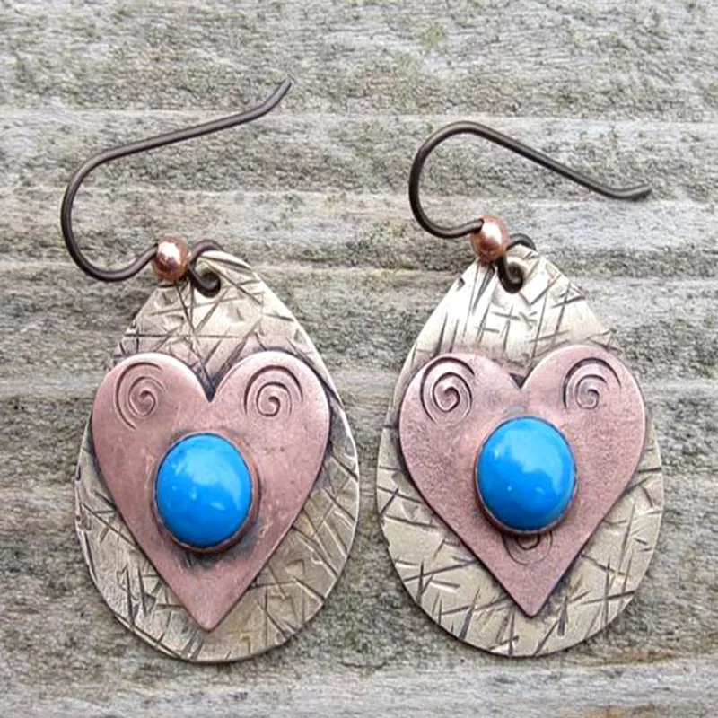 

Gypsy Jewelry Ethnic Gold Color Flower Dangle Earrings Vintage Blue Dripping Oil Stone Beads Ladies Earrings