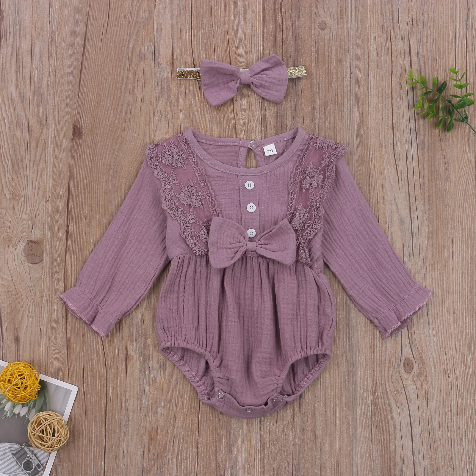 

Pudcoco 2020 Autumn 0-24M Toddler Baby Girl 2Pcs Set Lace Bow Single Breasted Lantern Long Sleeve Bodysuit+Headband 5 Colors
