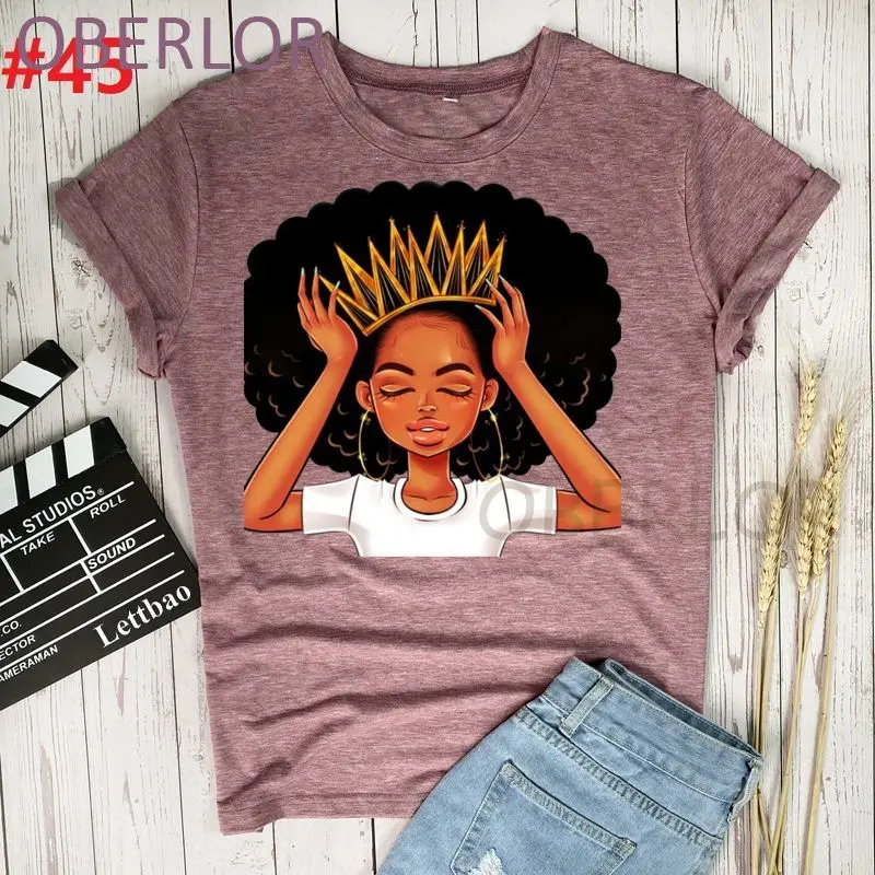 

Awesome T Shirts For Women O-Neck Short Sleeve Regular Tee Top Quality Curly Hair Black Girl Hip-Hop Melanin Tee Shirt