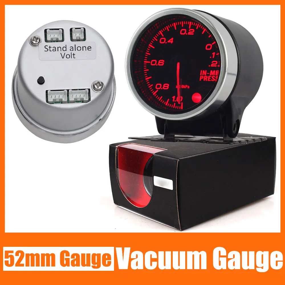 

52MM Vacuum Gauge With Sensor -1-0.2Bar 7 Colors Backlight Smoke Lens 2 Inch Vacuum Meter Stepper Motor 12V Racing Gauge