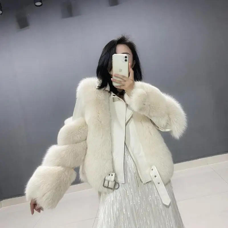 

Real Fox Fur Coats With Genuine Sheepskin Leather Wholeskin Natural Fox Fur Jacket Outwear Luxury women winter coat