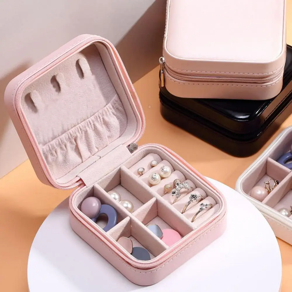 

Portable Single Layer Faux Leather Jewelry Storage Box Earrings Ring Organizer