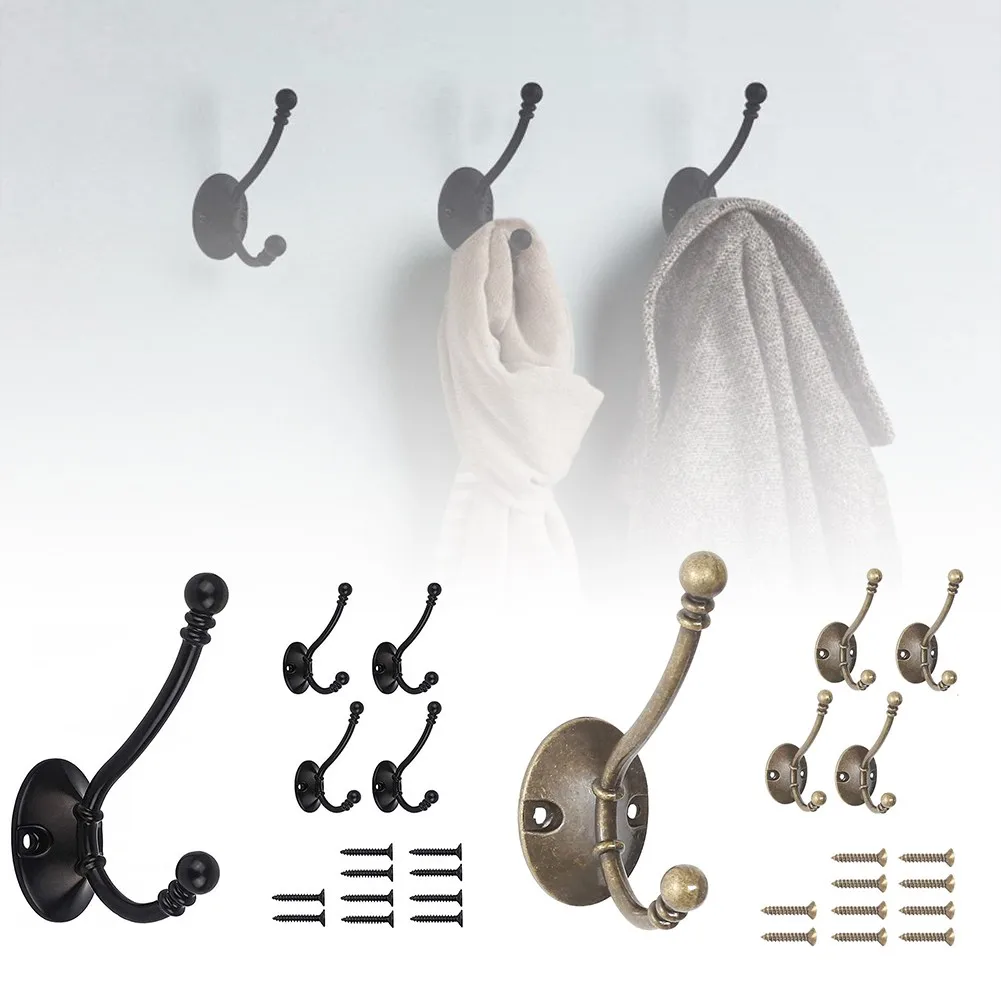 

5Pcs Heavy Duty Coat Hooks With Screws Wall Mounted European Vintage Bronze Black Hat Hanger Cabinet Door Clothes Hook Hardware