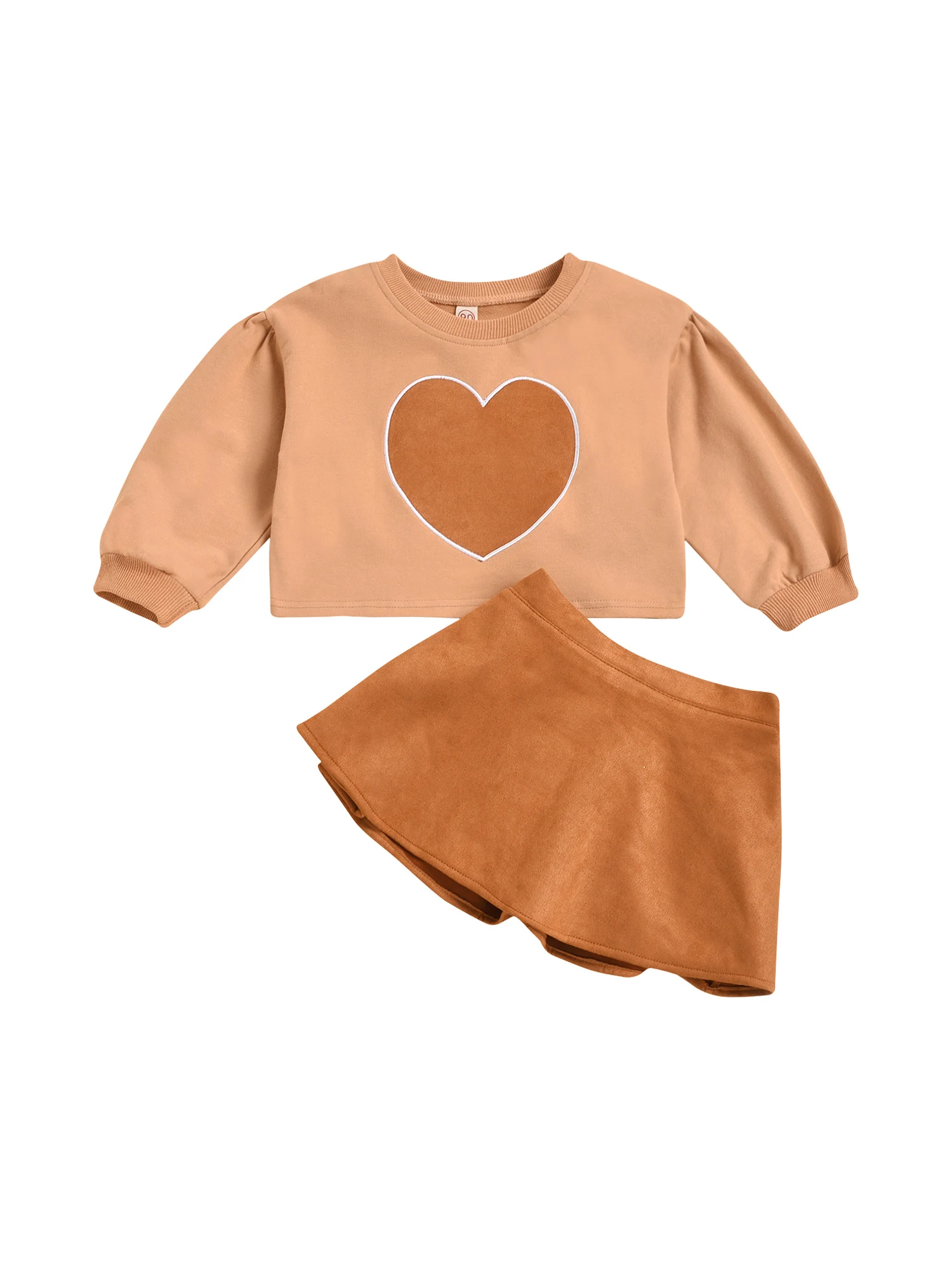 

Комплект одежды для девочек 2-7 лет, пуловер с длинным рукавом и принтом сердечек, Свитшот и мини-юбка, повседневный наряд на День святого Вал...