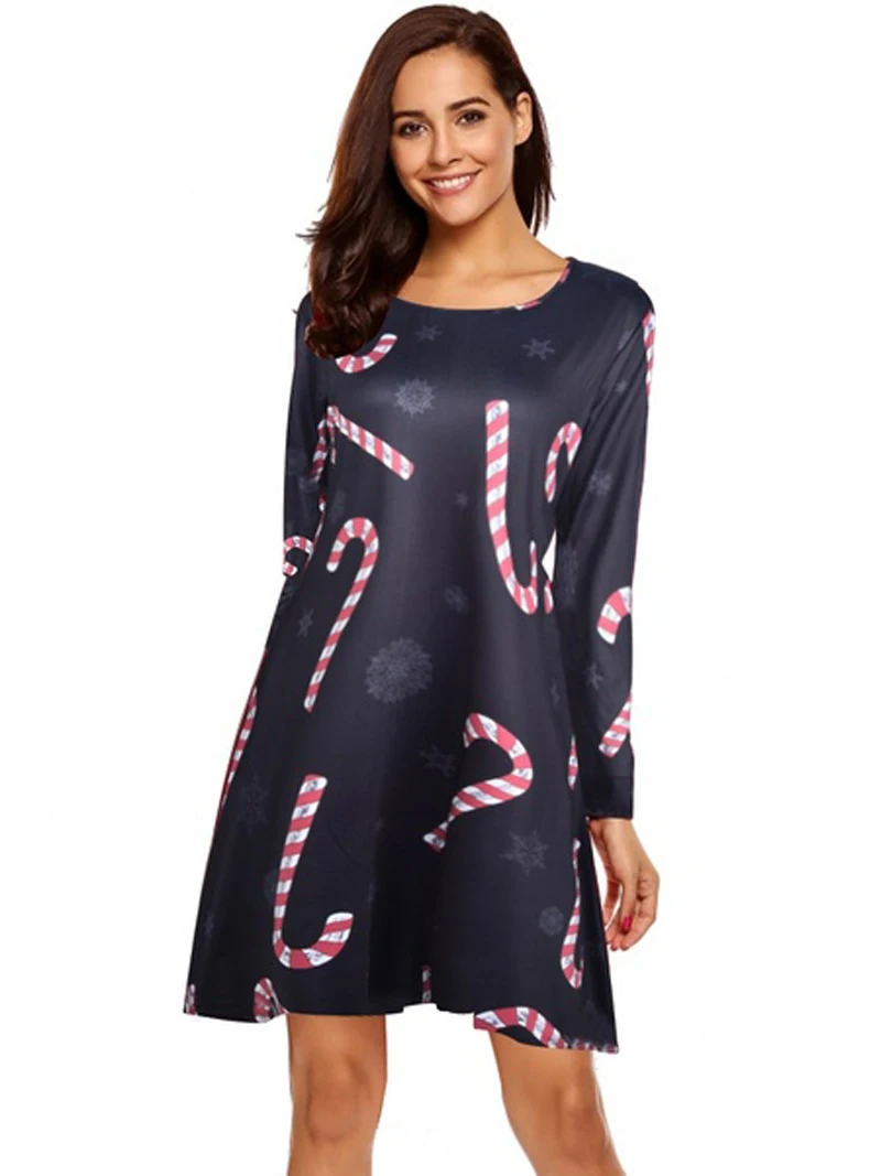 4XL 5XL Large Size Dress Casual Printed Cartoon Christmas Dress Autumn Winter Long Sleeve A-line Dress Plus Size Women Clothing