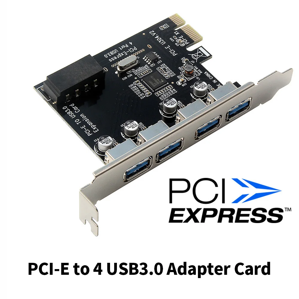 

4 Port PCI-E to USB 3.0 Adapter Card High Speed Transmission Converter Card with 4 USB3.0 Ports Desktop Computer Expansion Card