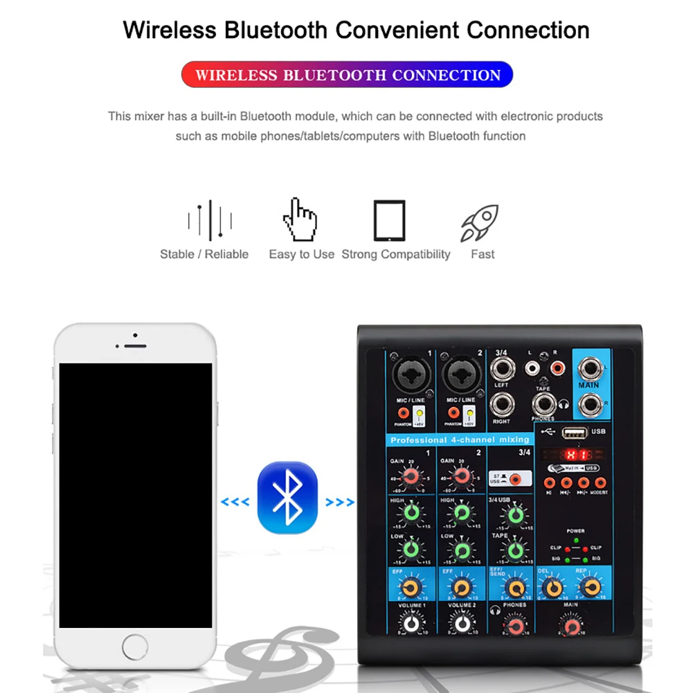 4-канальный цифровой USB Bluetooth микшер MP3 студийный аудио микшерный консоль наушники
