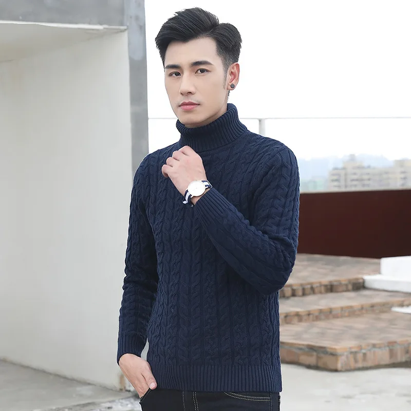 Мужской Однотонный свитер с воротником-хомутом длинным рукавом | Мужская одежда