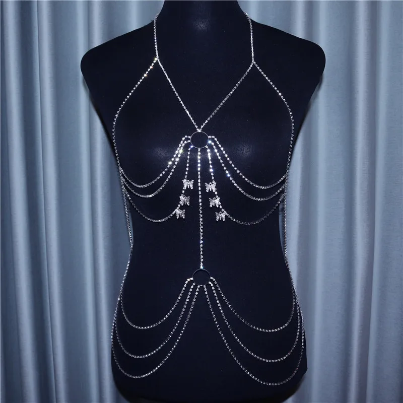 

2021 Popular Sexy Multi-Layer Butterfly Brilliant Bikini Body Chain for Women Charm Ins Nightclub Show Accessories Jewelry
