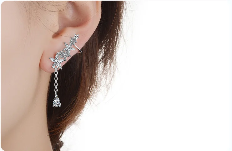 925 пробы серебро AAA циркония ледяные листья цветок Капля воды Кисточка