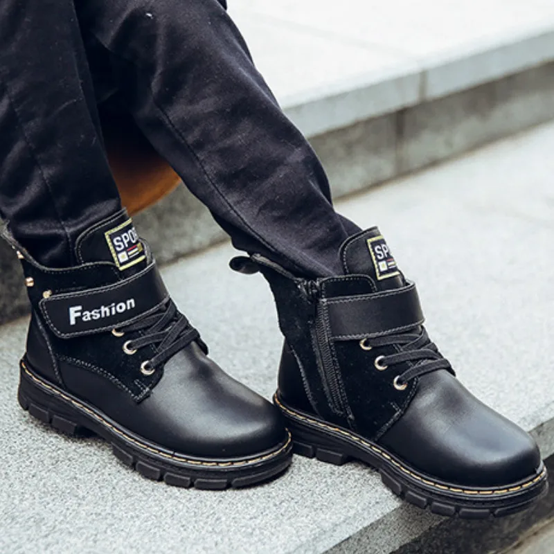 Прямая поставка Детская осенне зимняя кожаная Школьная обувь для мальчиков