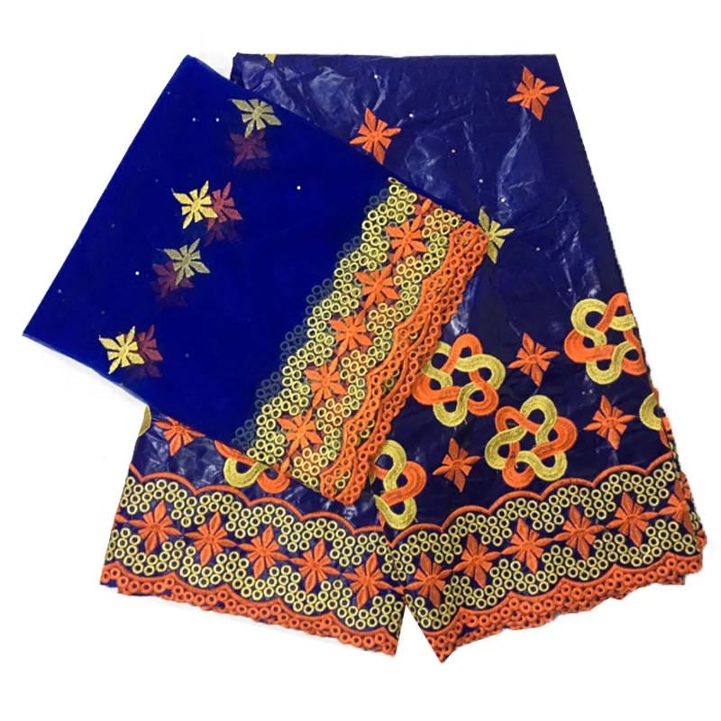 african fabric bazin riche tissu africain cotton embroidered Textiles with tulle lace set 5+2 yards/lot | Дом и сад