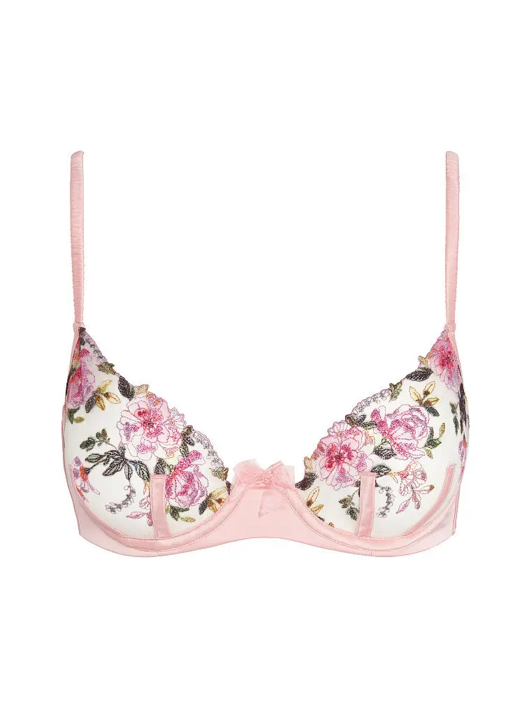 

Ultra thin sexy pink embroidery flower garter belt three-piece lingerie with steel ring women's Intimates Bra & Brief Sets